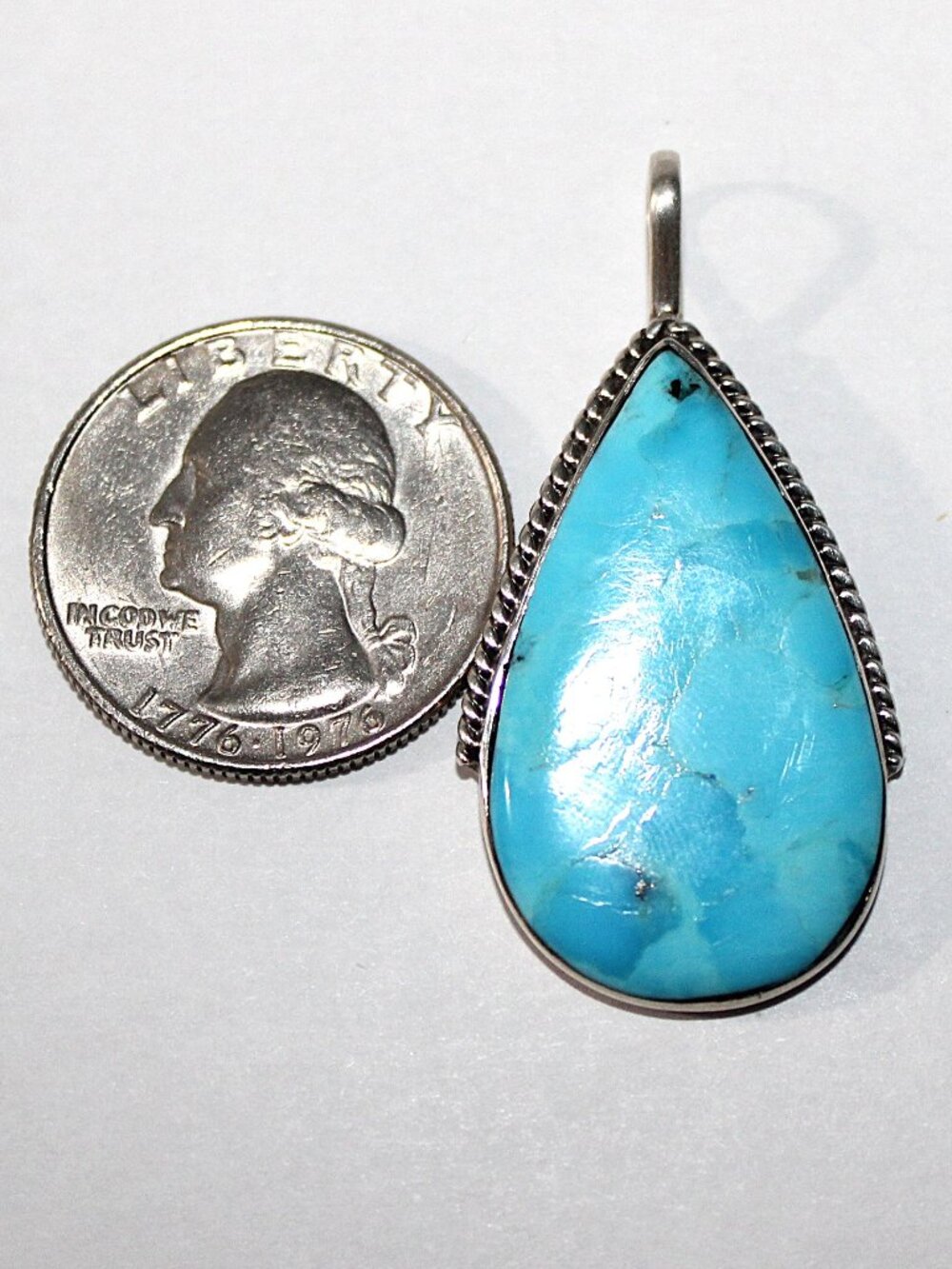 Sterling Silver Faux Turquoise Pendant - Picture 3 of 5